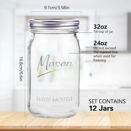 12-Pack 32 oz Wide Mouth Mason Jars