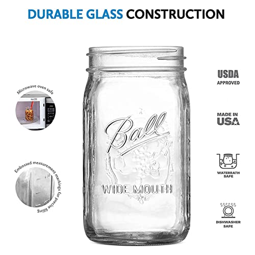 6 Ball Wide Mouth Quart Glass Canning Jars