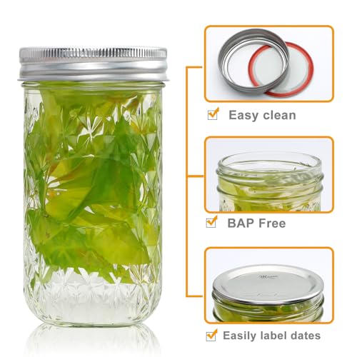12oz Mason Jars with Airtight Lids, 24 Pack