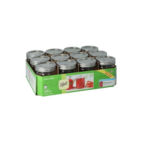 12 Ball Half Pint Glass Mason Jars with Caps