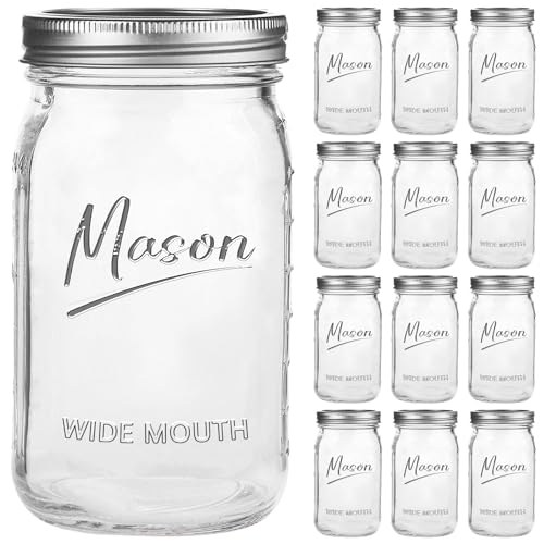 12-Pack 32 oz Wide Mouth Mason Jars