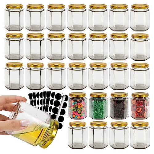 30 Pack 6 oz Hexagon Glass Jars with Gold Lids