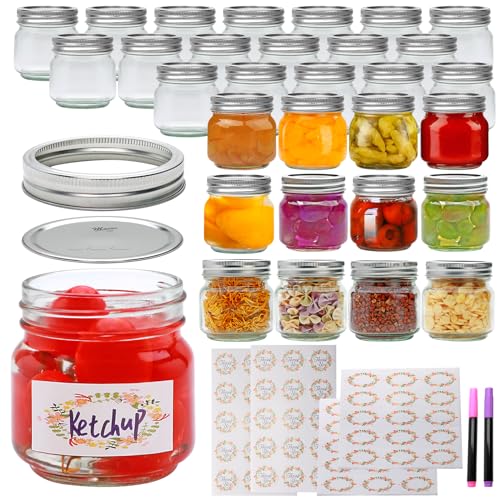 30 Pack 8 oz Glass Mason Jars with Silver Lids