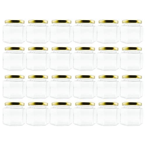 24-Pack Clear Glass Hexagon Jars for Canning Jams