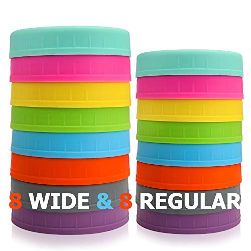Aozita 16 Pack Colored Mason Jar Lids Set