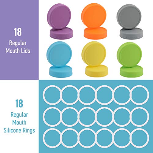 Aozita 18 Pack Colored Mason Jar Lids for Regular Mouth Jars