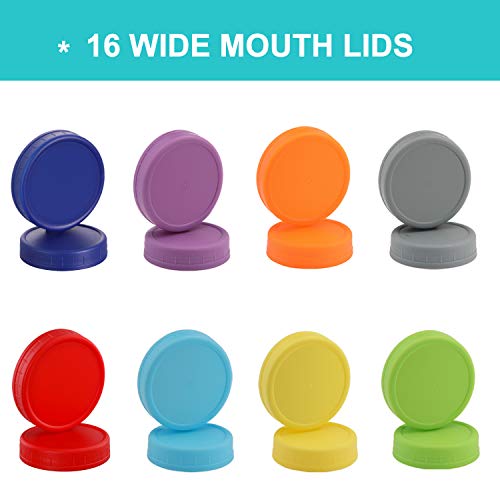 16 Pack Colored Wide Mouth Mason Jar Lids