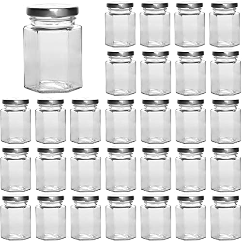 30 Pcs 4 oz Hexagon Glass Jars with Lids