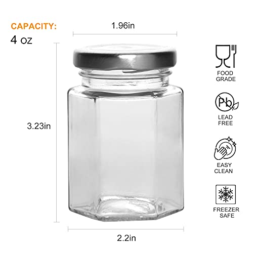 30 Pcs 4 oz Hexagon Glass Jars with Lids