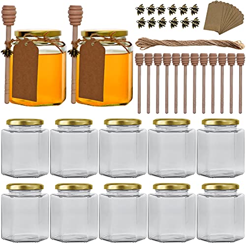 12oz Hexagon Glass Jars with Golden Lids & Accessories