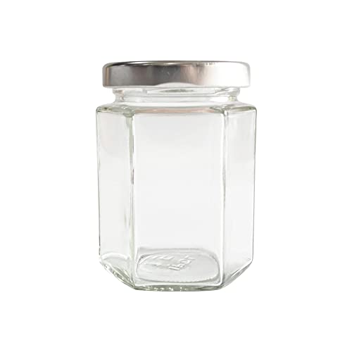Hexagon Glass Jars, 24 pack with Silver Lids
