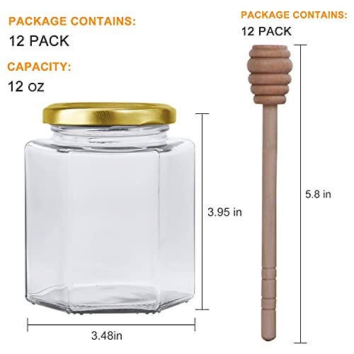 12oz Hexagon Glass Jars with Golden Lids & Accessories