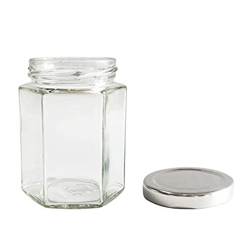 Hexagon Glass Jars, 24 pack with Silver Lids