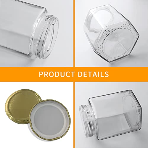 12oz Hexagon Glass Jars with Golden Lids & Accessories