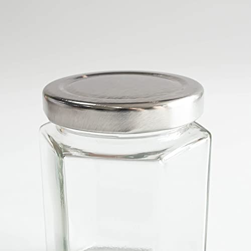 Hexagon Glass Jars, 24 pack with Silver Lids