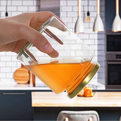 12oz Hexagon Glass Jars with Golden Lids & Accessories