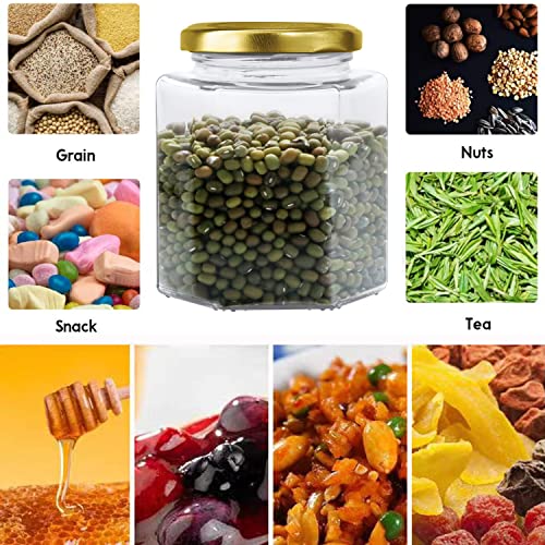 12oz Hexagon Glass Jars with Golden Lids & Accessories