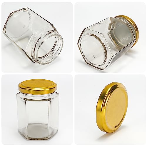 30 Pack 6 oz Hexagon Glass Jars with Gold Lids