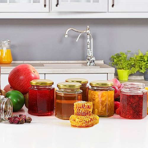 30 Pack 6 oz Hexagon Glass Jars with Gold Lids