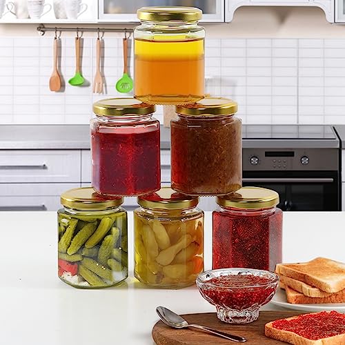 30 Pack 6 oz Hexagon Glass Jars with Gold Lids
