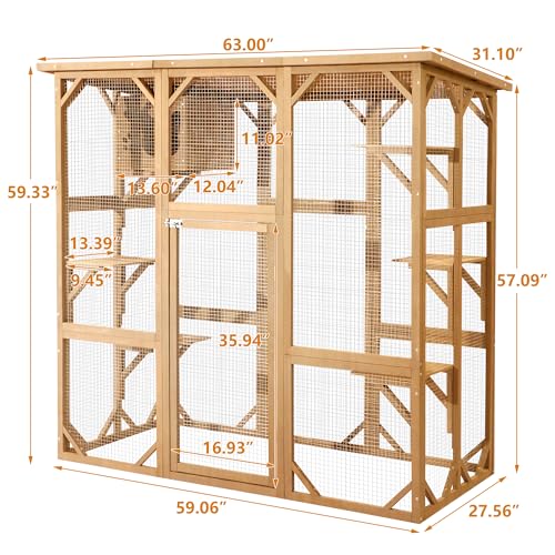 Large Wooden Cat House with Weatherproof Outdoor Enclosure
