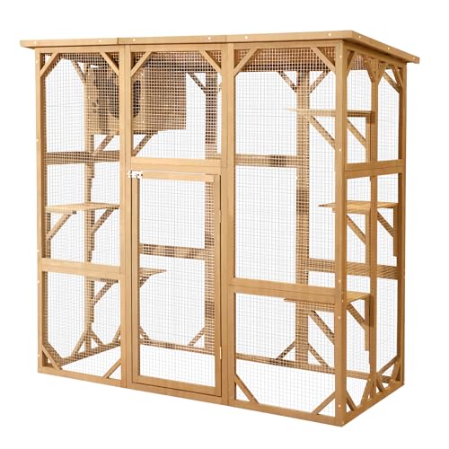 Large Wooden Cat House with Weatherproof Outdoor Enclosure