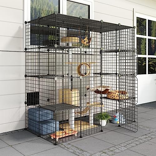 Eiiel Outdoor Cat House with Large Balcony Playpen