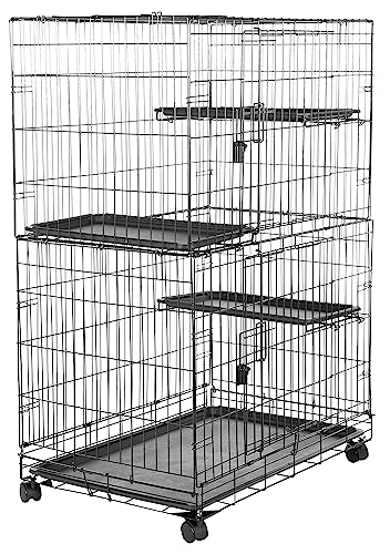 Large 3-Tier Cat Playpen - Black, 35.8"L x 22.4"W x 50.6"H