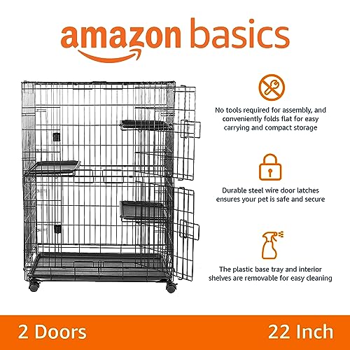 Large 3-Tier Cat Playpen - Black, 35.8"L x 22.4"W x 50.6"H