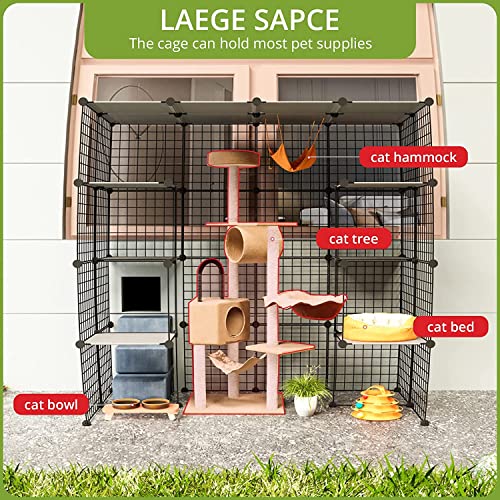 Eiiel Outdoor Cat House with Large Balcony Playpen