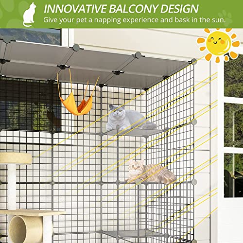 Eiiel Outdoor Cat House with Large Balcony Playpen
