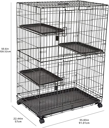 Large 3-Tier Cat Playpen - Black, 35.8"L x 22.4"W x 50.6"H