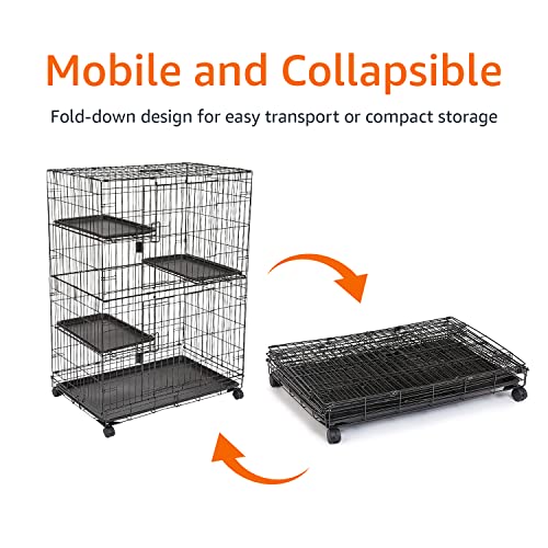 Large 3-Tier Cat Playpen - Black, 35.8"L x 22.4"W x 50.6"H