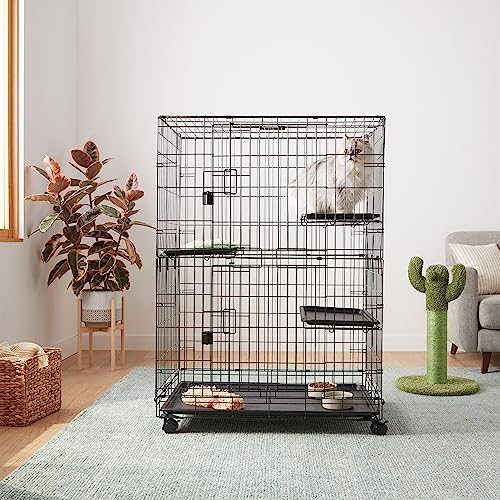 Large 3-Tier Cat Playpen - Black, 35.8"L x 22.4"W x 50.6"H