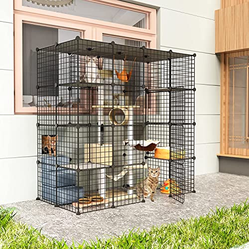 Eiiel Outdoor Cat House with Large Balcony Playpen