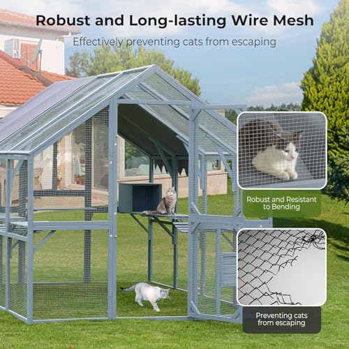 Large Wooden Catio with Waterproof Cover for Multiple Cats