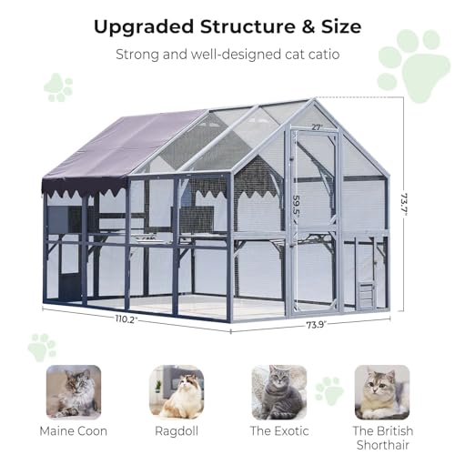 Large Wooden Catio with Waterproof Cover for Multiple Cats