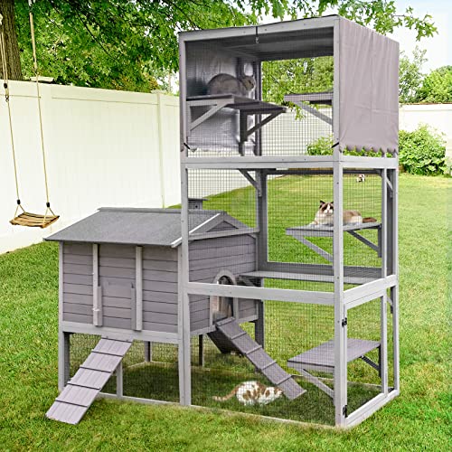 Transformable Large Outdoor Cat House Enclosure - Two Versions