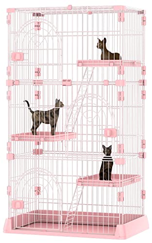 64" 4-Tier Wire Cat Cage Playpen Kennel, Pink