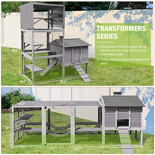 Transformable Large Outdoor Cat House Enclosure - Two Versions