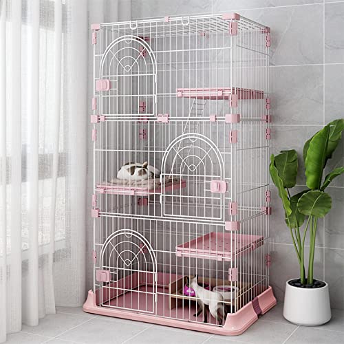 64" 4-Tier Wire Cat Cage Playpen Kennel, Pink