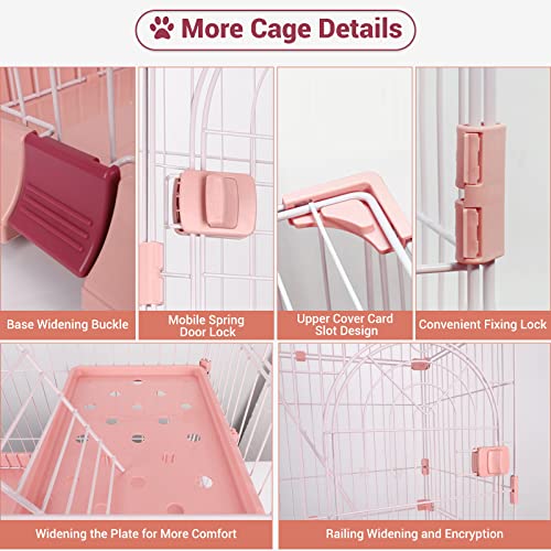 64" 4-Tier Wire Cat Cage Playpen Kennel, Pink