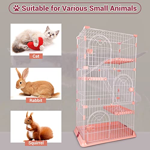 64" 4-Tier Wire Cat Cage Playpen Kennel, Pink