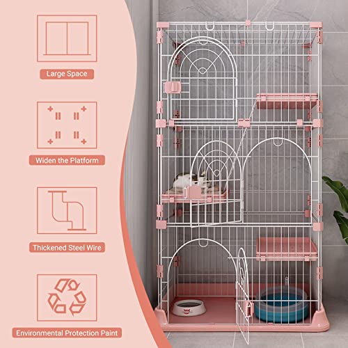 64" 4-Tier Wire Cat Cage Playpen Kennel, Pink