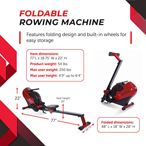 Foldable Air Rower with Smart App - Red/Black