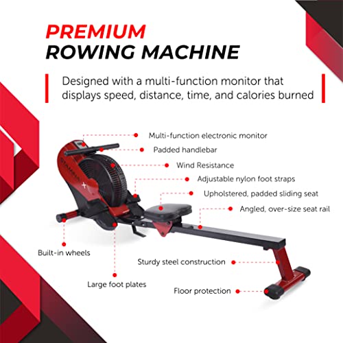 Foldable Air Rower with Smart App - Red/Black