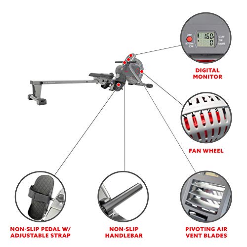 Sunny Health & Fitness Air Fan Rowing Machine Ergometer - SF-RW520050,Silver