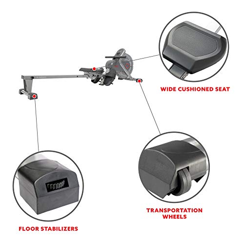 Sunny Health & Fitness Air Fan Rowing Machine Ergometer - SF-RW520050,Silver