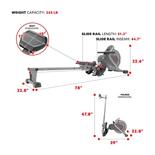 Sunny Health & Fitness Air Fan Rowing Machine Ergometer - SF-RW520050,Silver