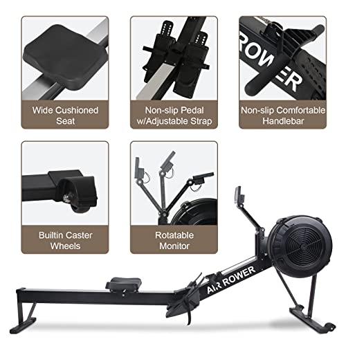 Foldable Air Resistance Rower with LCD Monitor